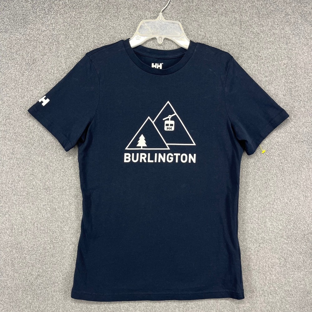 Helly Hansen Graphic T-Shirt Womens Medium Blue Organic Cotton Ski Mountain Tee